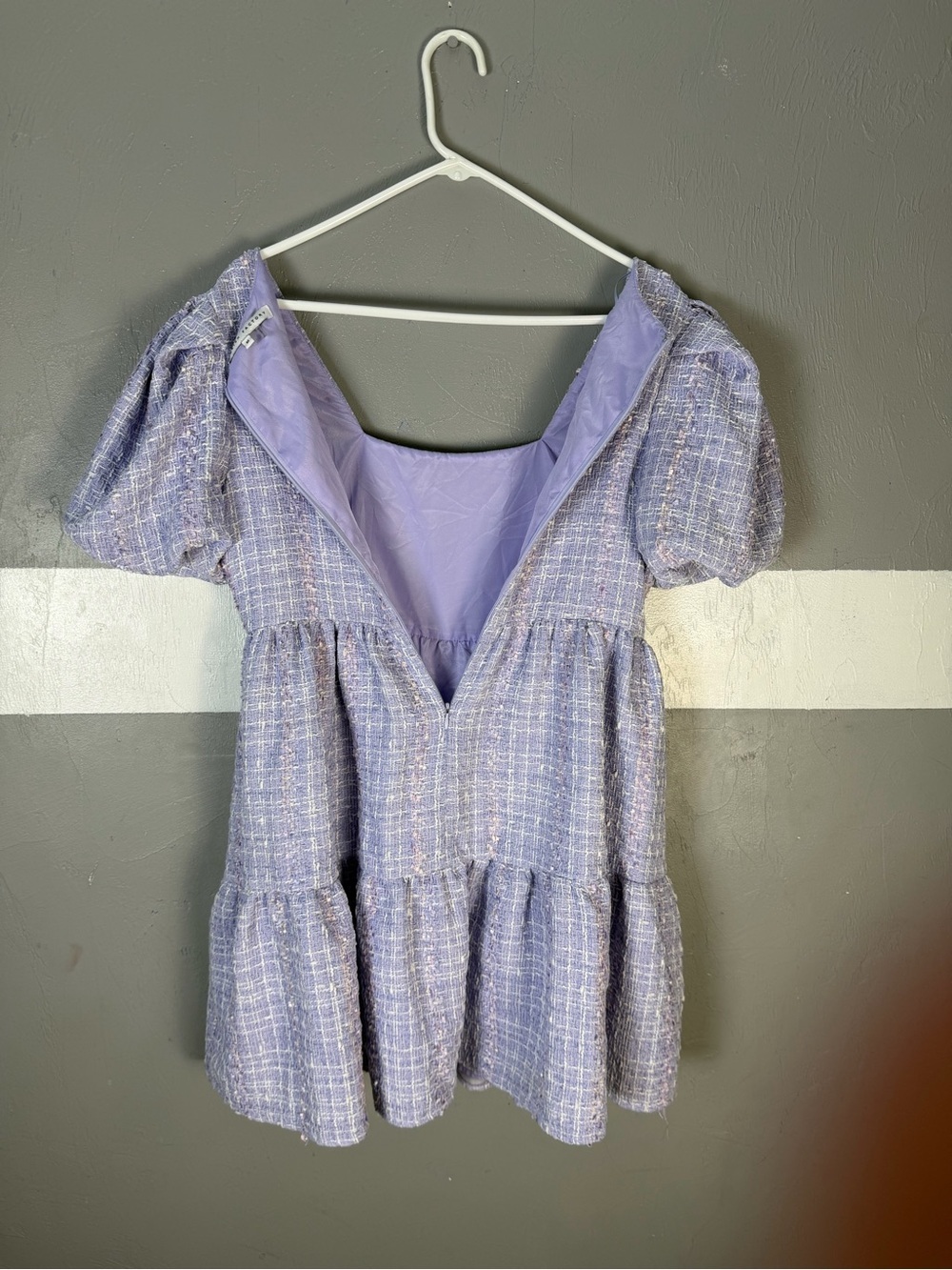 English Factory Lavender Tweed Dress with Puff Sleeves - Picture 7 of 10